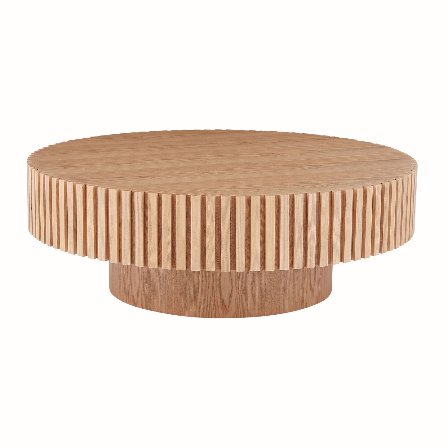 31.49'' Round Wood Coffee Table for Living Room, Modern Handcraft Drum Coffee Table, Circle Wooden Coffee Table for Small Space Apartment ASH.(Same Sku:W876P243948)