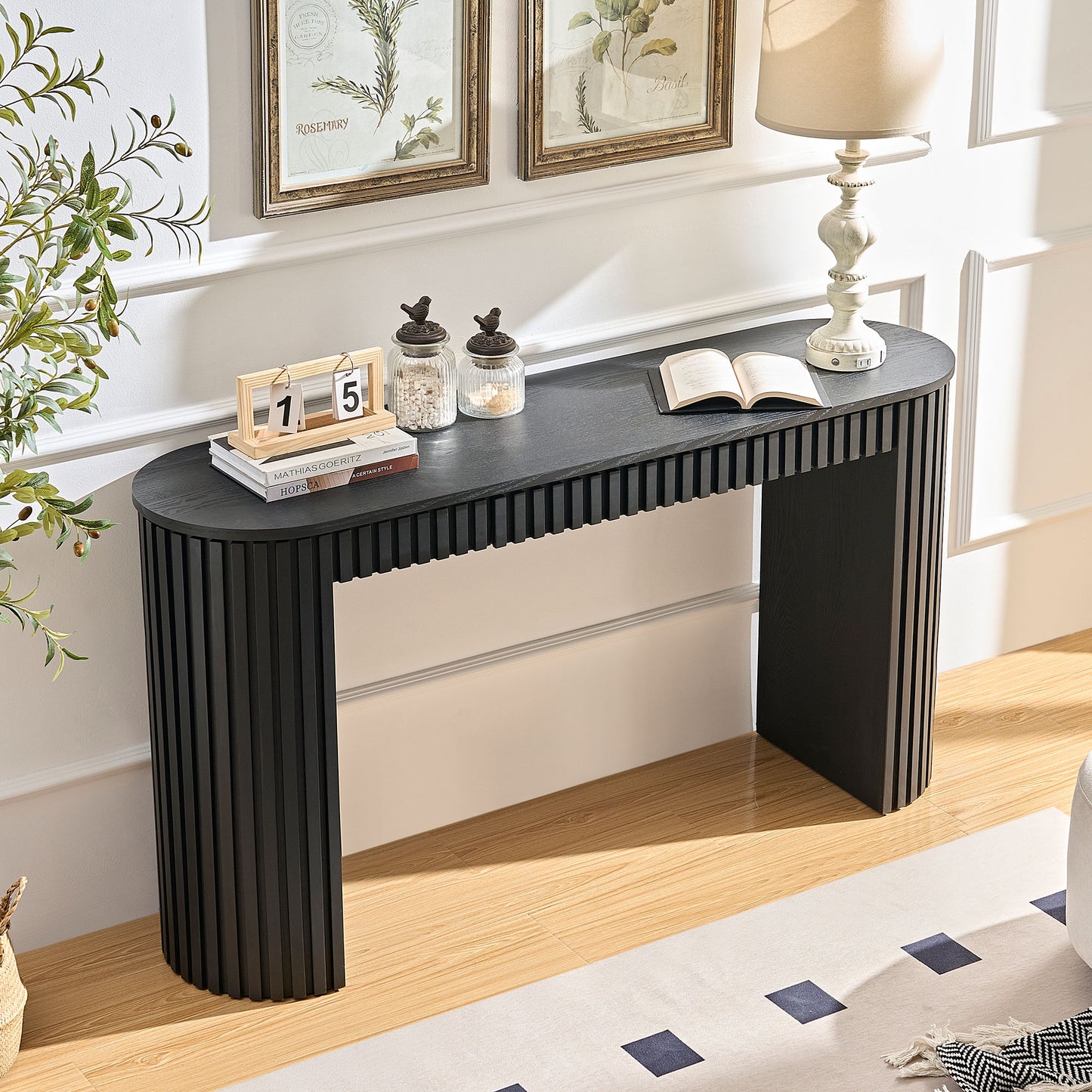 Black MDF Console Table with Drawer - 59" Entryway Table