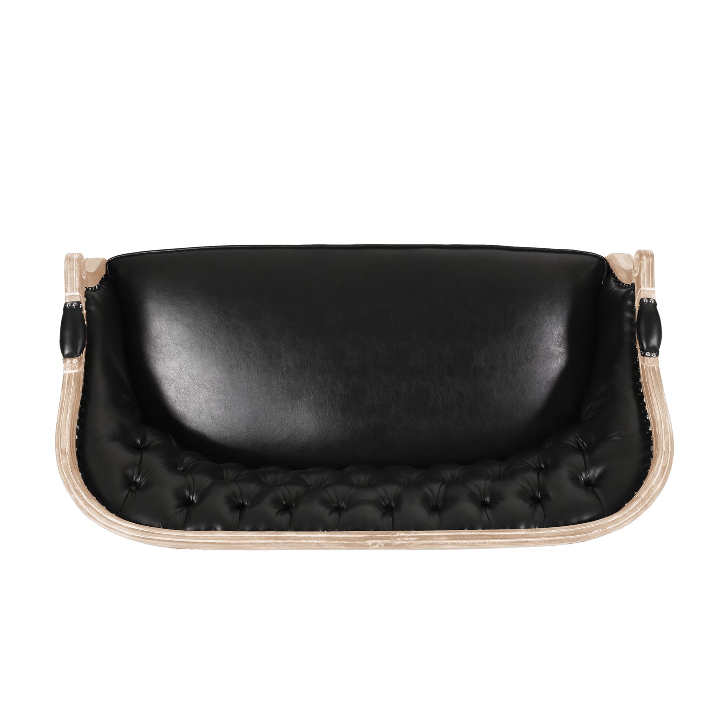 Black PU Button Tufted Loveseat with Turned Legs for Living Room