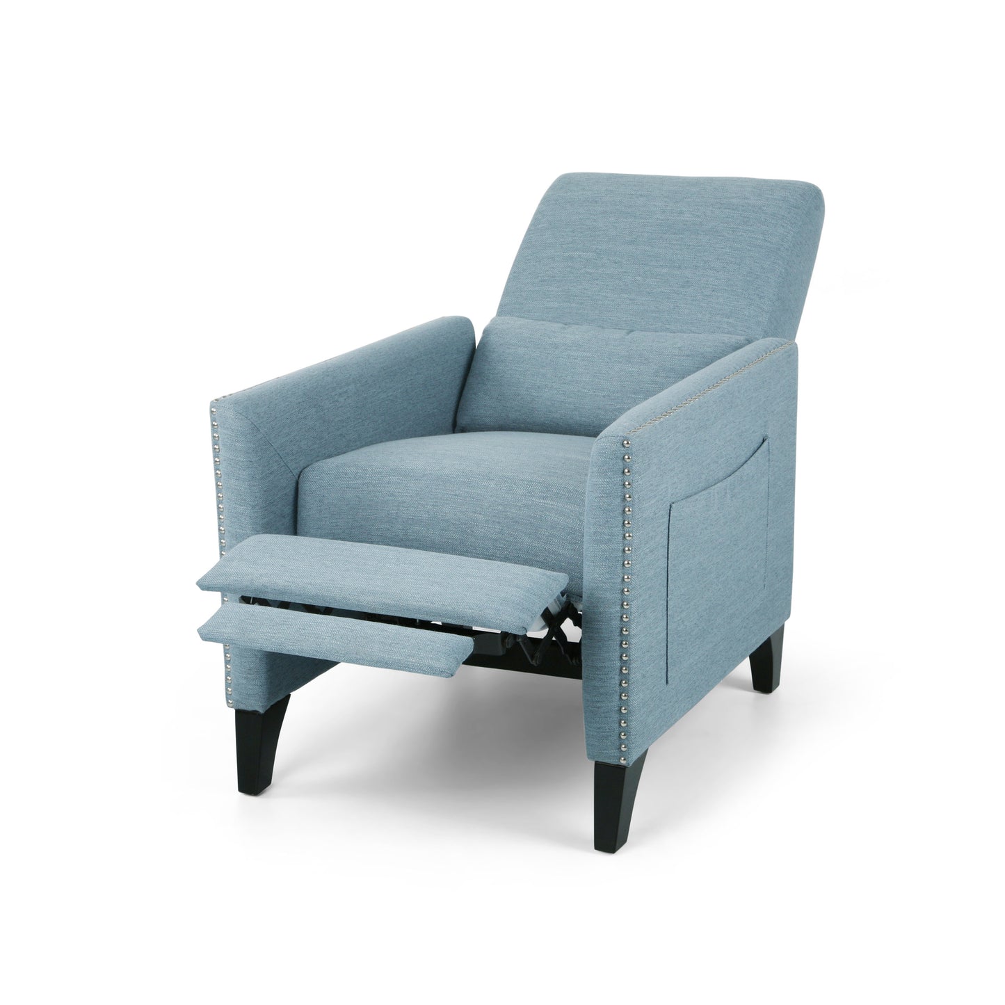 Light Blue Fabric Push-Back Recliner - Contemporary Style