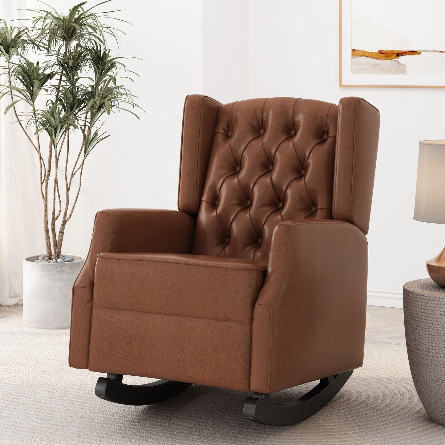 Rocking Chair Nursery, Rocker Chair with Wingback,Solid Wood Frame Armchair with Arm for Nursery, Living Room, Bedroom