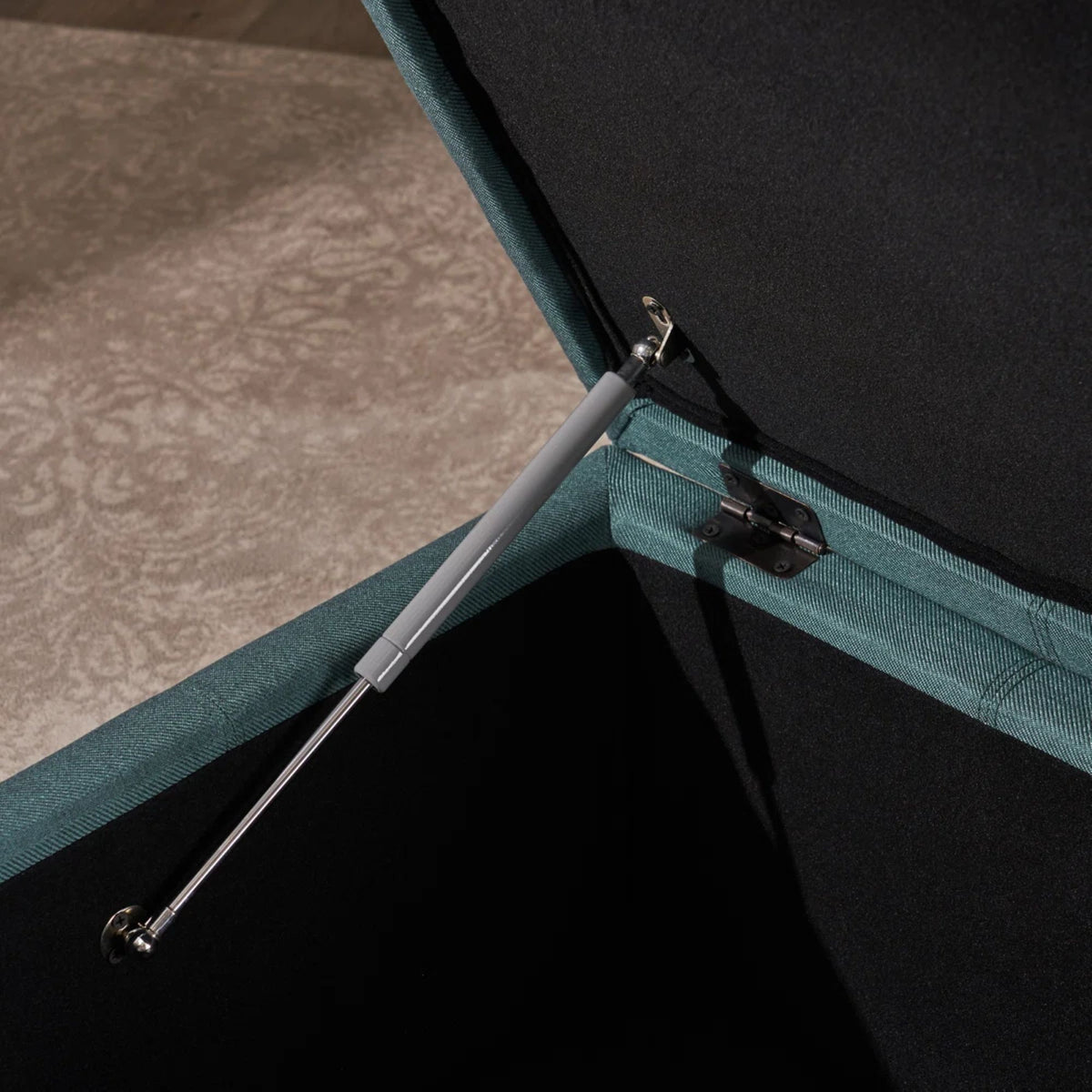 Teal Storage Ottoman - Dark Teal Fabric, Foam & Wood for Living Room