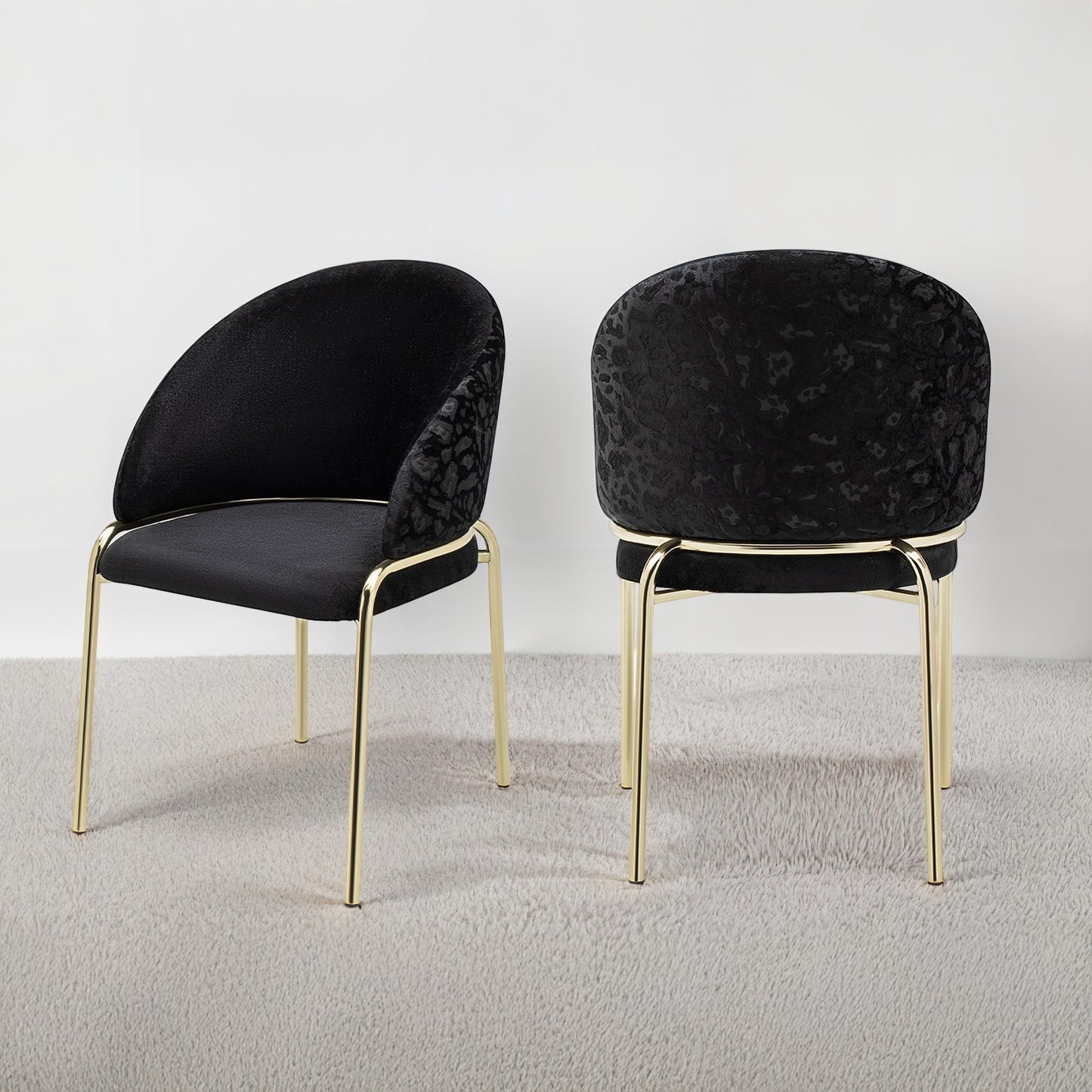 Onyx Modern Style 2PC Chairs made with Velvet fabric and Gold coated metal Legs - Black