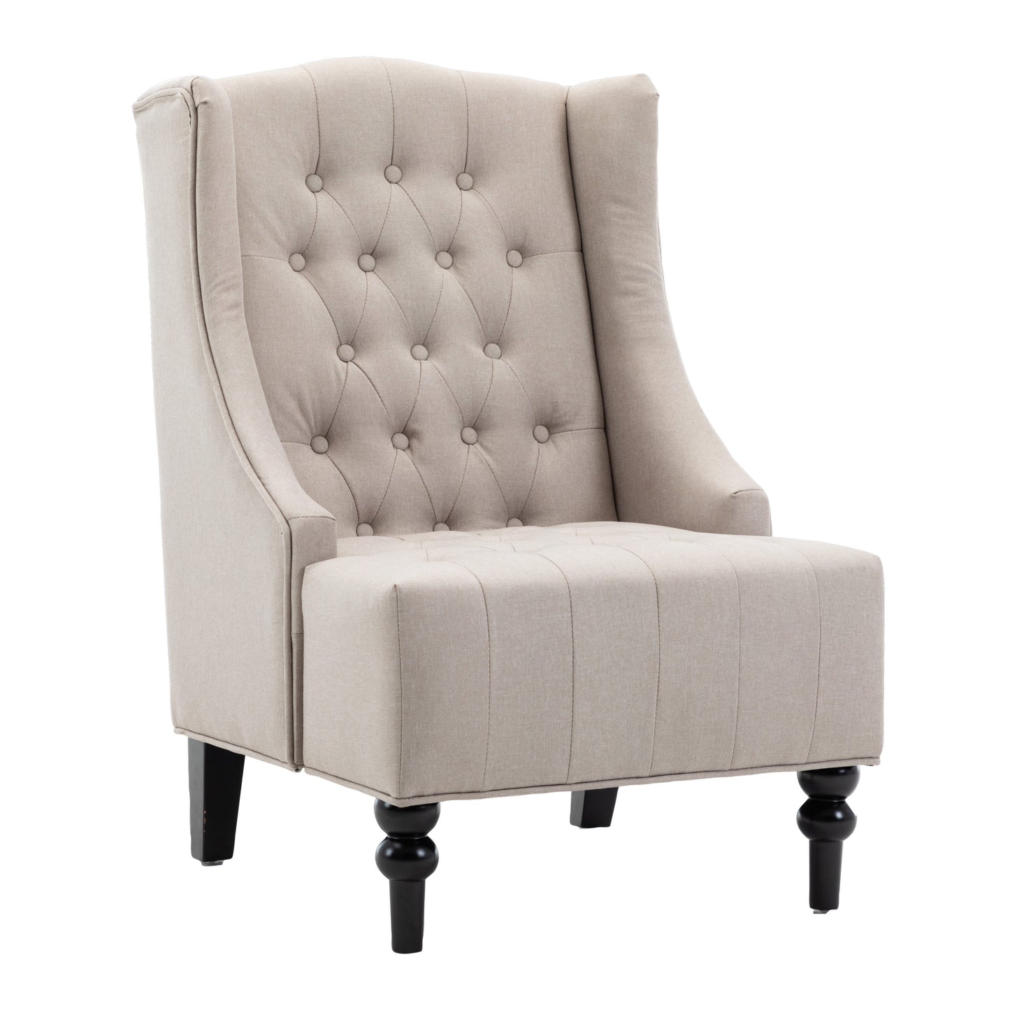 1pc Modern Living Room Button Tufted Wingback Accent Chair Luxury Look Diamond Button-Tufted Pattern Beige Color
