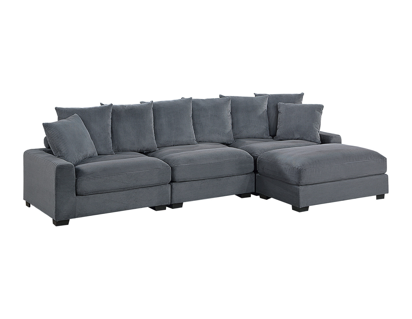 Dark Gray Corduroy Rectangle Ottoman with Legs for Living Room