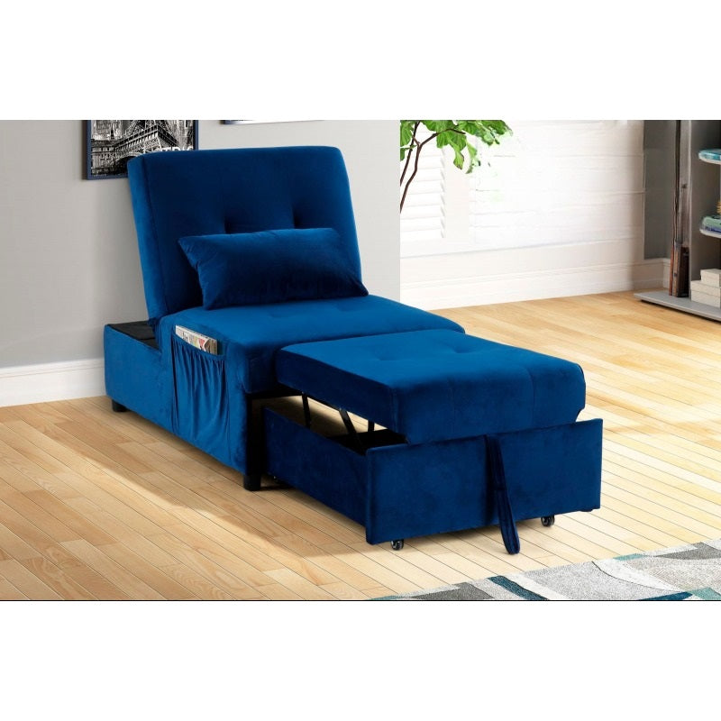 Velvet Adjustable Sleeper Lounge Chaise, Convertible Living Room Lounger Chaise in Navy Blue