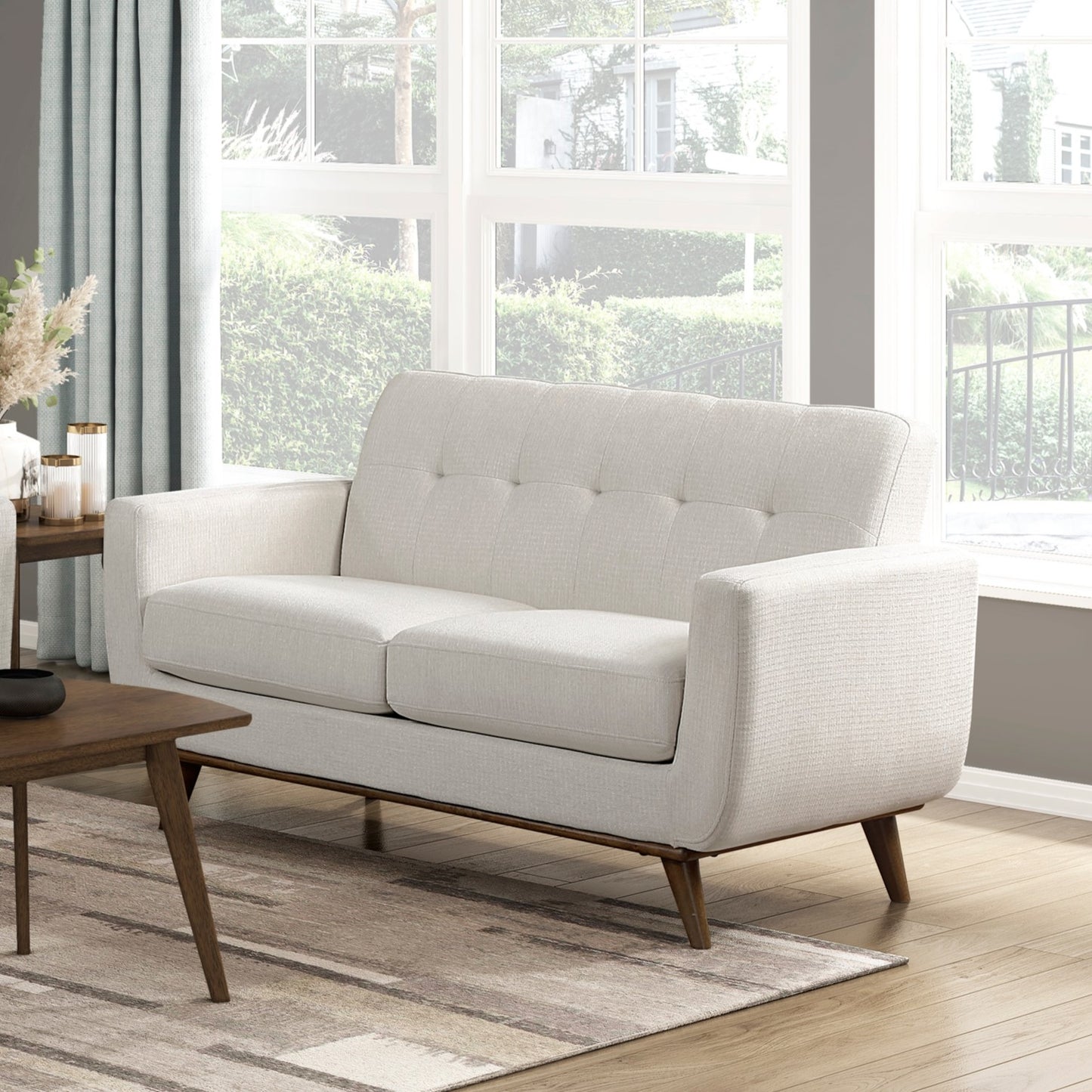 Contemporary Beige Love Seat Tufted Back Upholstered Cushion Seat Comfortable Solid Wood Legs Living Room Furniture 1pc