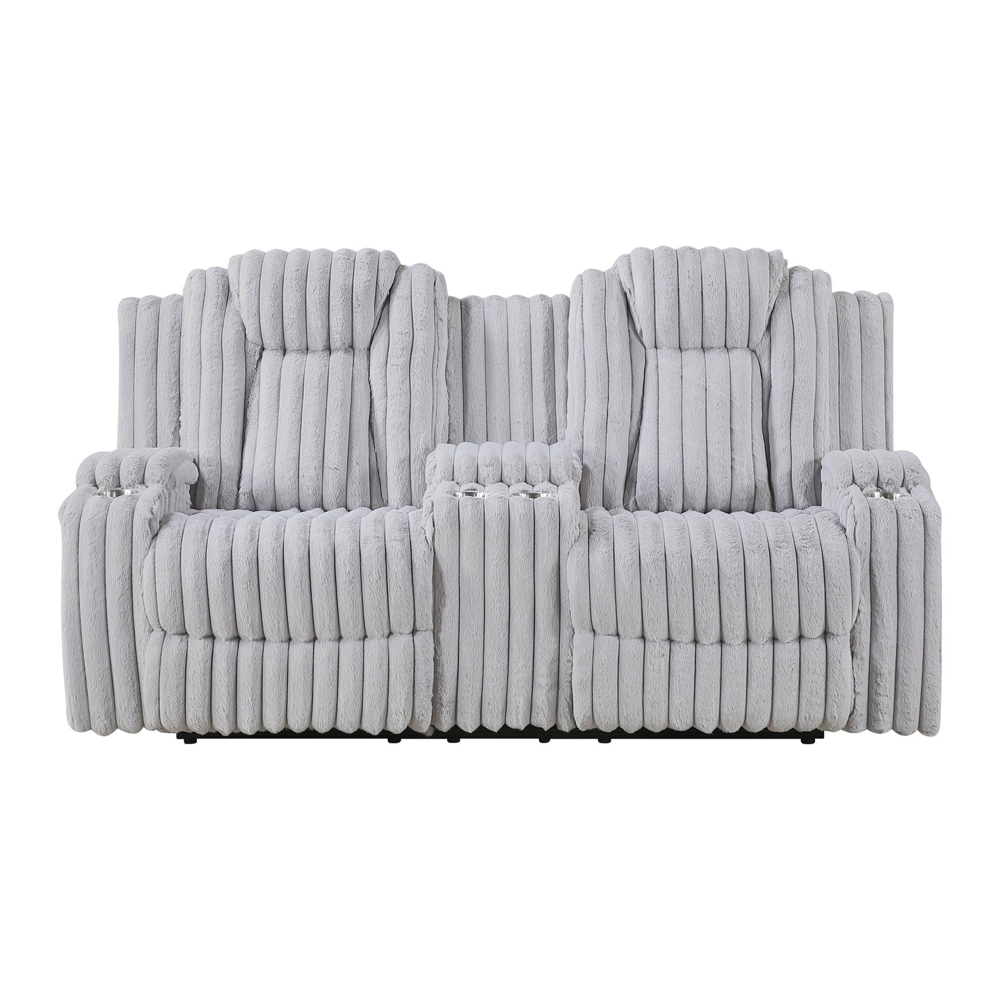 Light Gray Recliner Loveseat with Center Console Cup Holder Ultra Comfort Premium Corduroy Upholstery Living Room Furniture 1pc