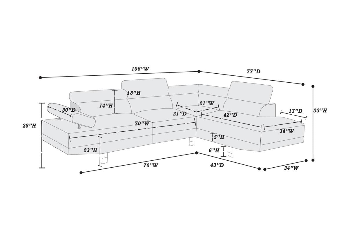 White L-Shaped Sectional Sofa - 5 Seats