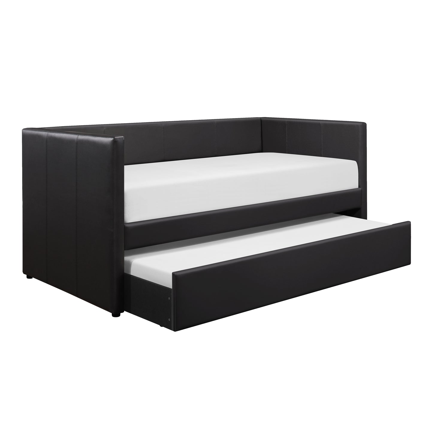Black Faux Leather Upholstered Contemporary Daybed with Trundle Wooden Furniture 1pc