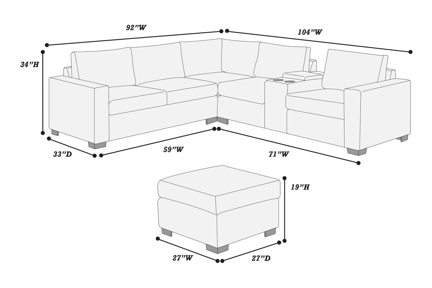 Light Gray Corduroy L-Shaped Sectional Sofa Set