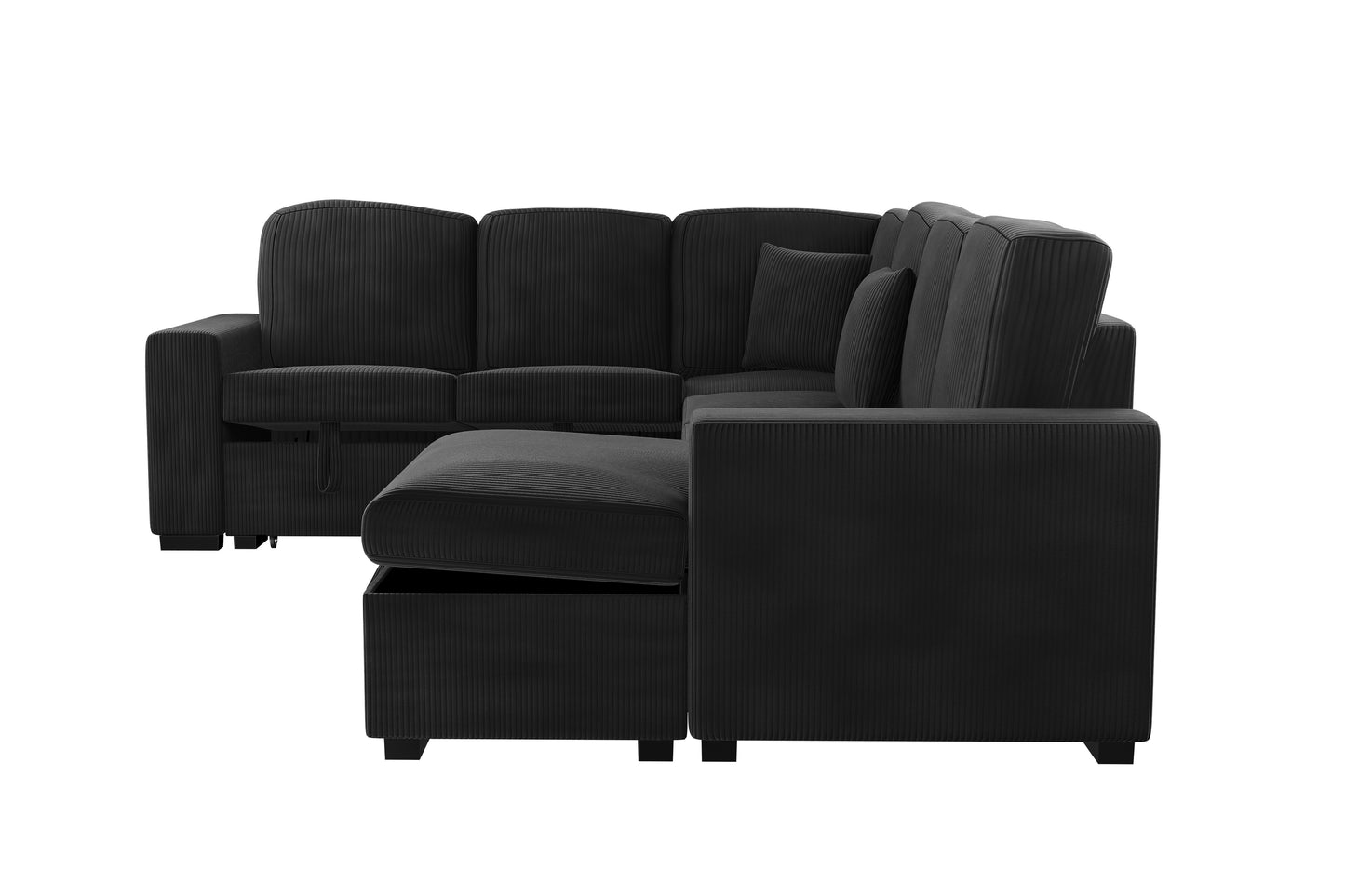 Modern 5-Seat Corduroy Sectional - Storage & USB Port for Living Room