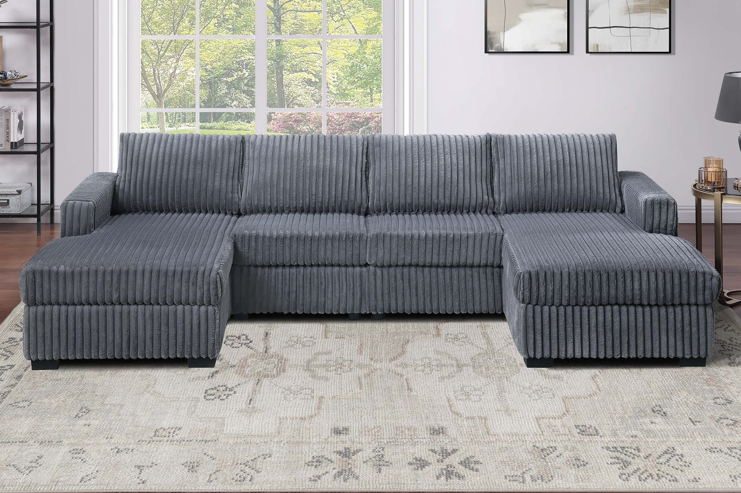 Dark Gray Corduroy U-Shaped Sectional Sofa 3 Piece Set