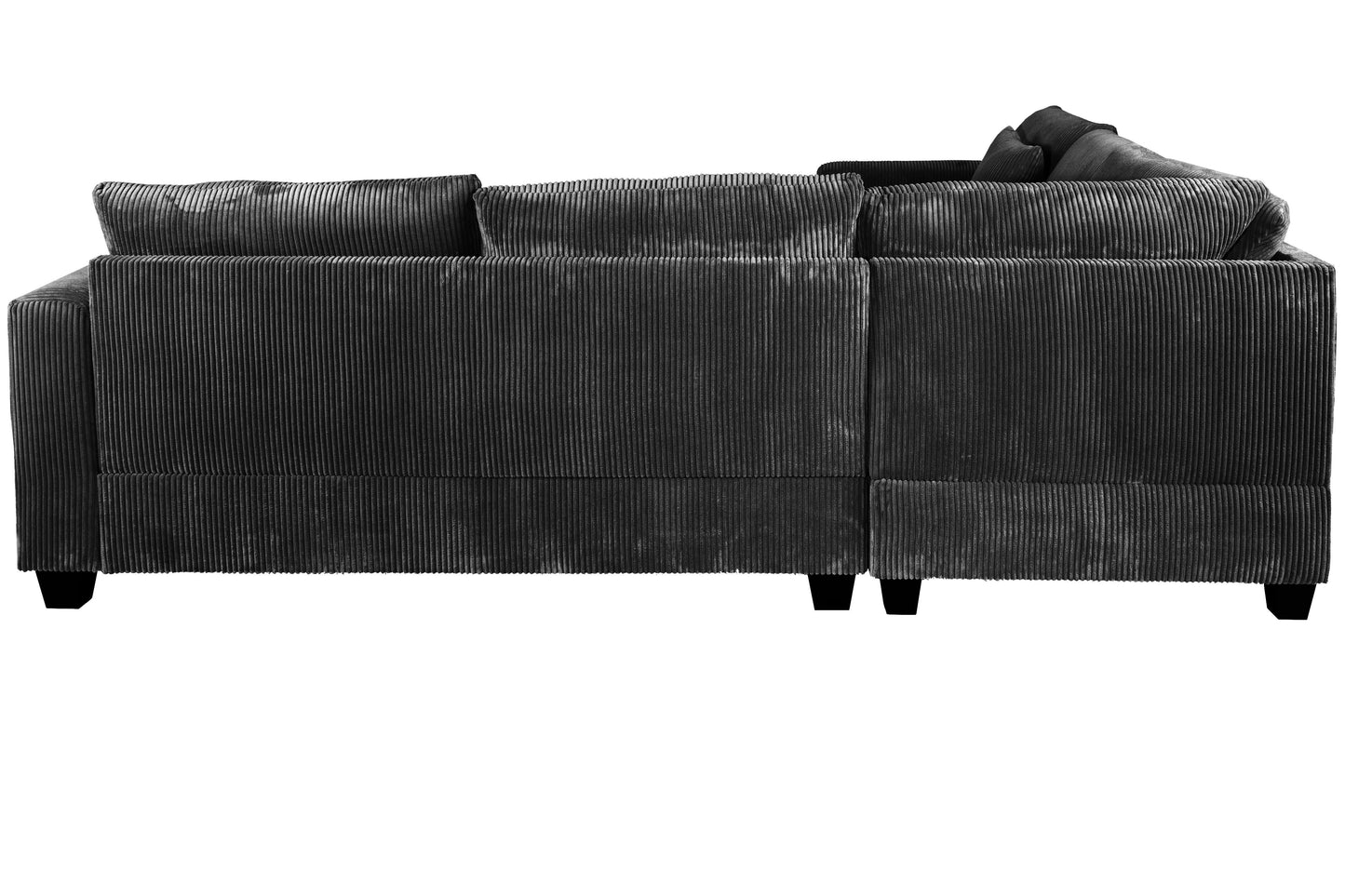 Modern Black Corduroy Sectional - 4 Seat L-Shaped Sofa