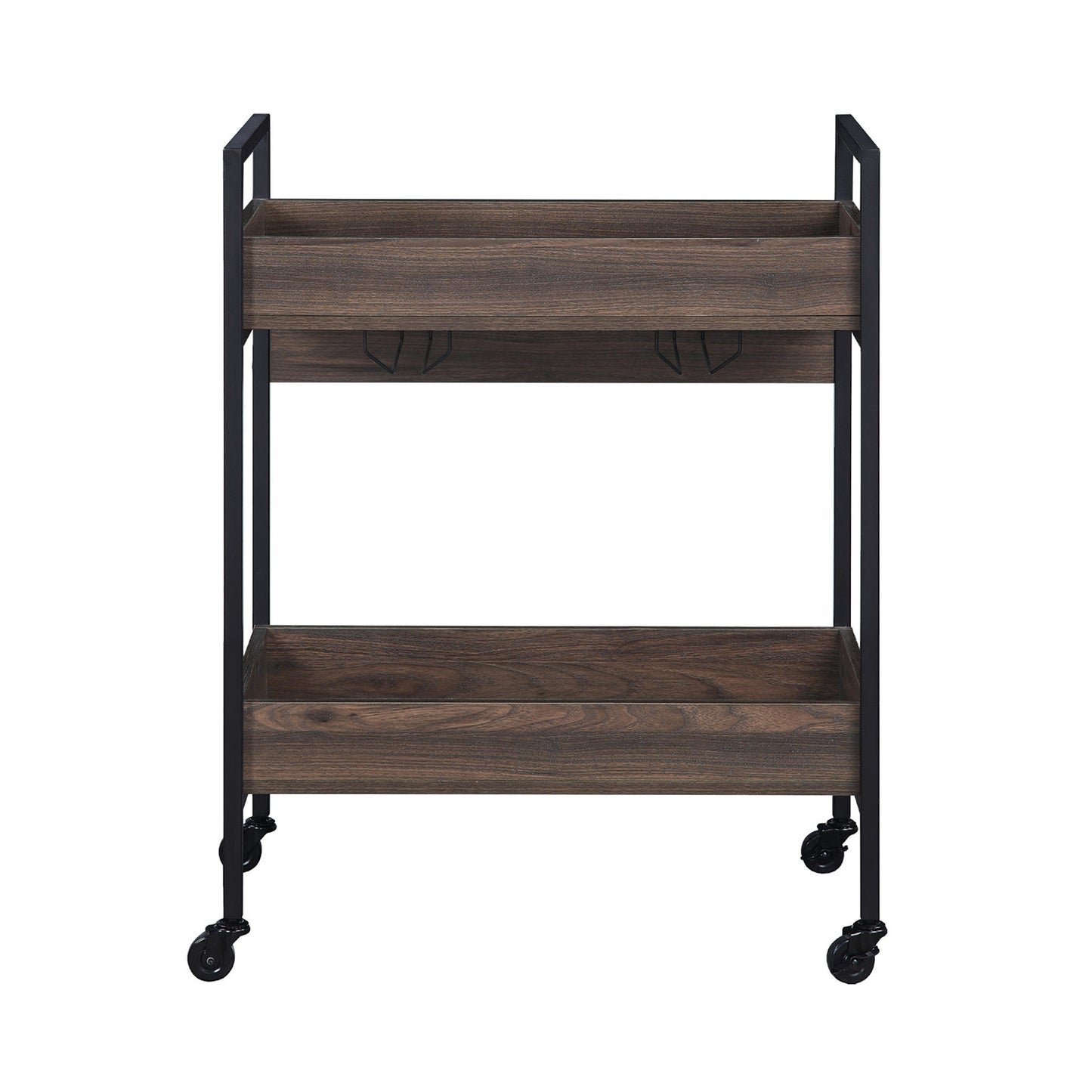 Rectangular Serving Cart with 2 Tier Shelf, Walnut and Black