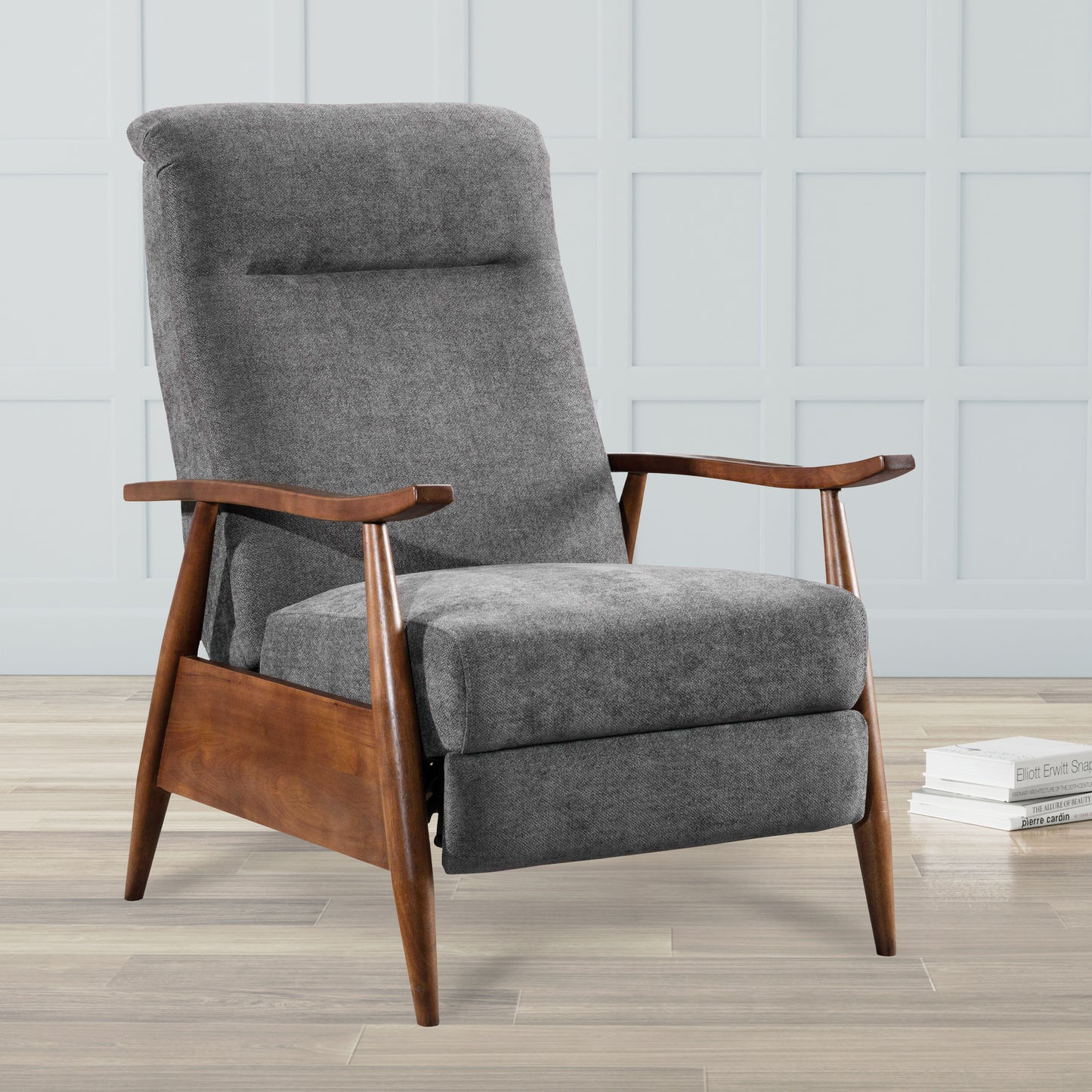 Saugus Wood Arm Push Back Recliner - Charcoal