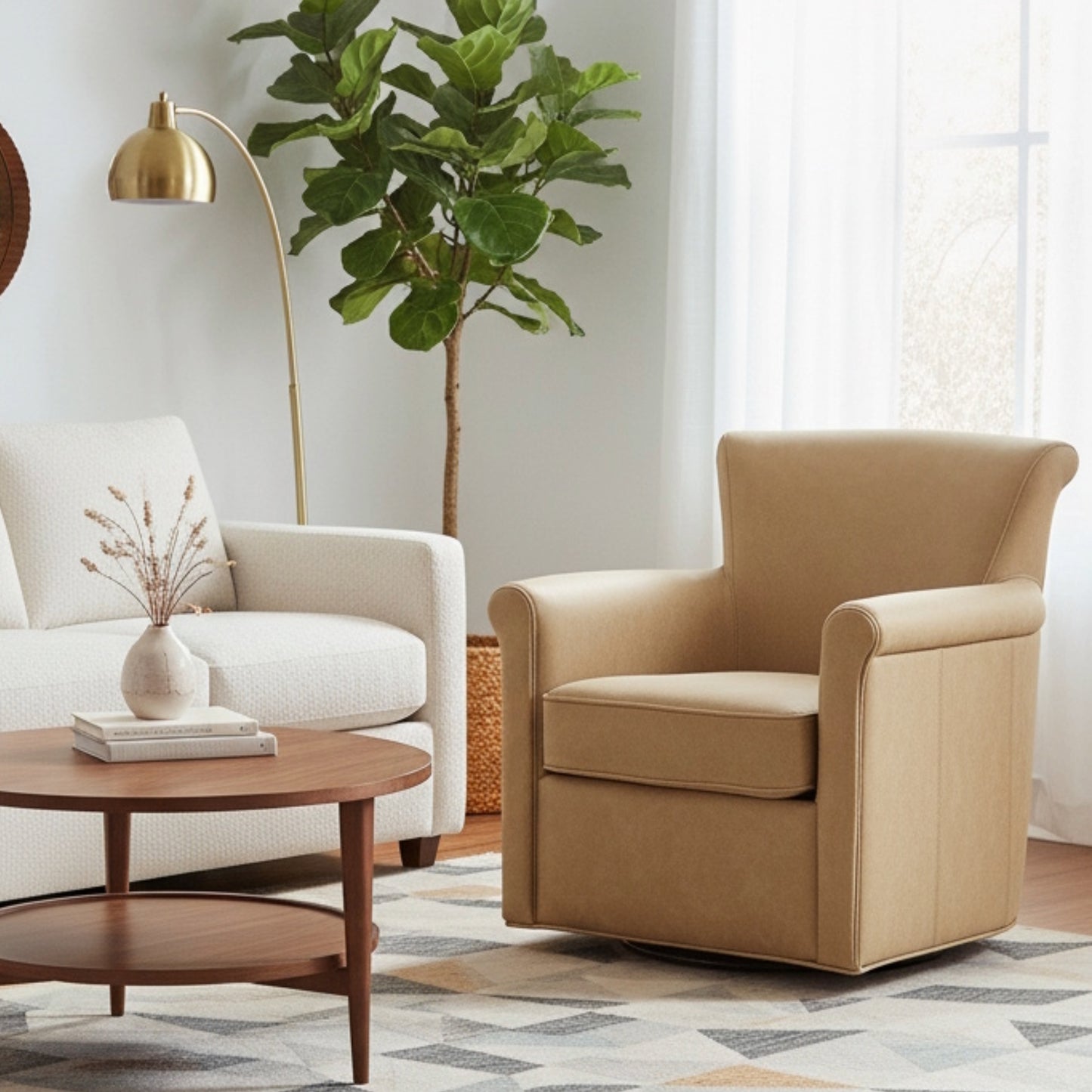 Westly Faux Leather Swivel Accent Chair - Honey Brown