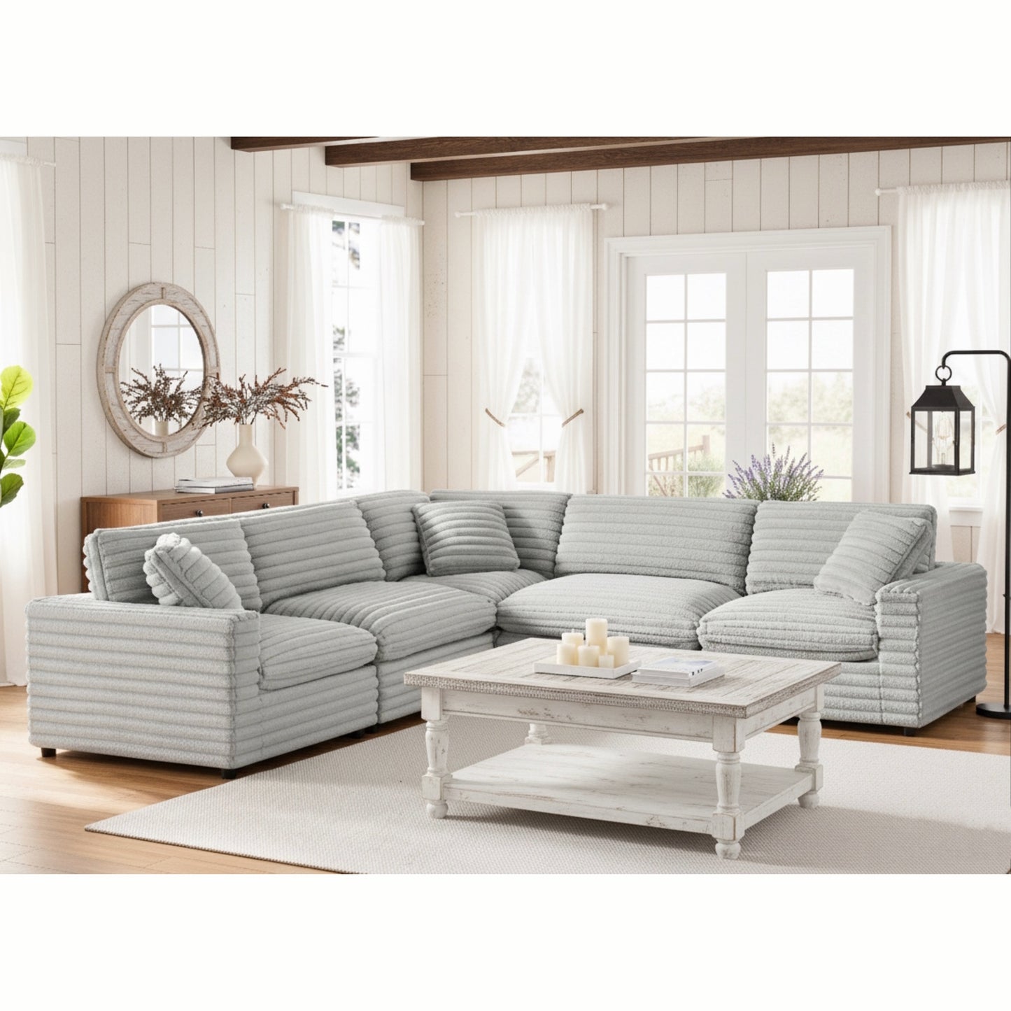 Jenny 5-piece Sectional in Plush Polyester Cord-Like Fabric