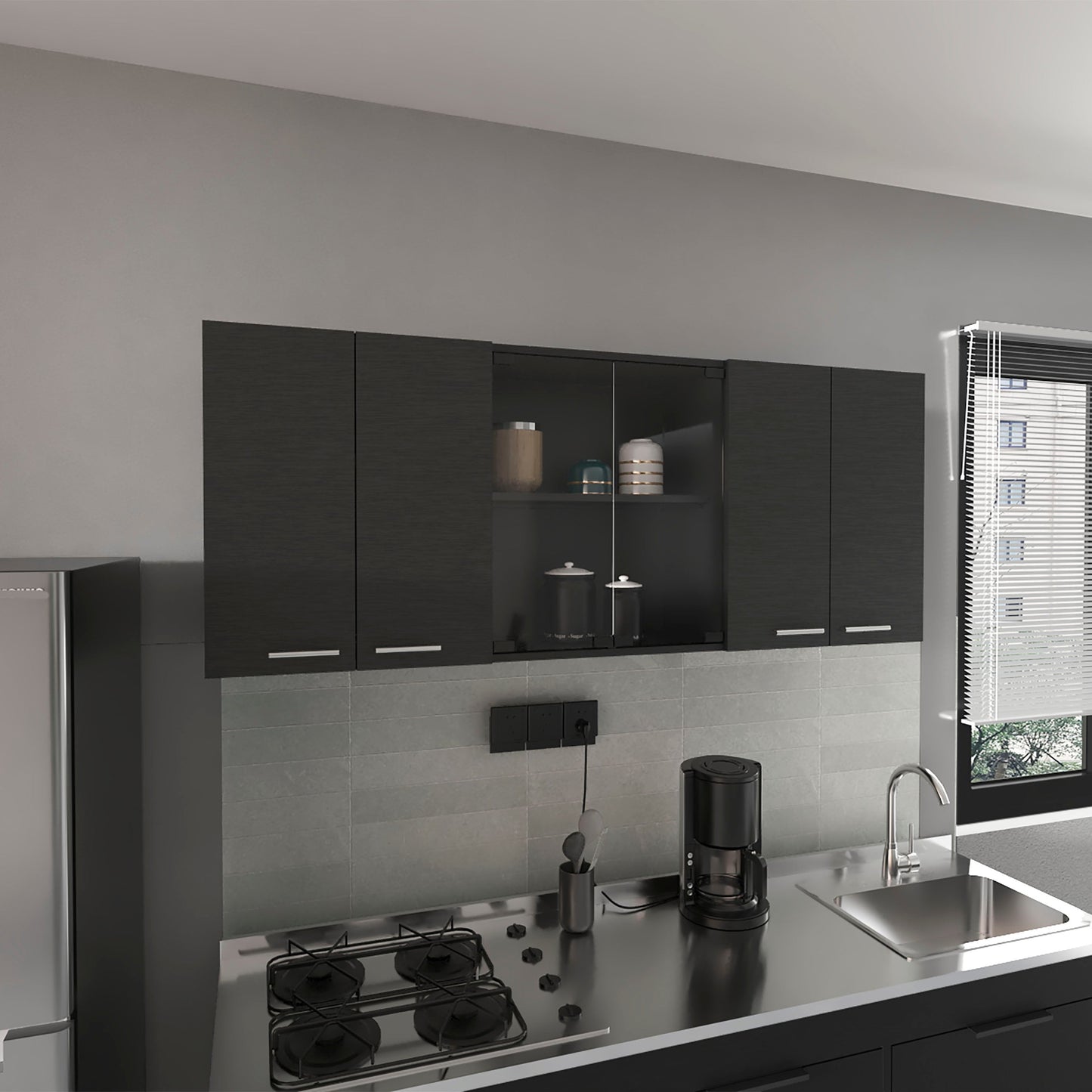 59-inch Two Center Glass Doors Wall Cabinet Wenge