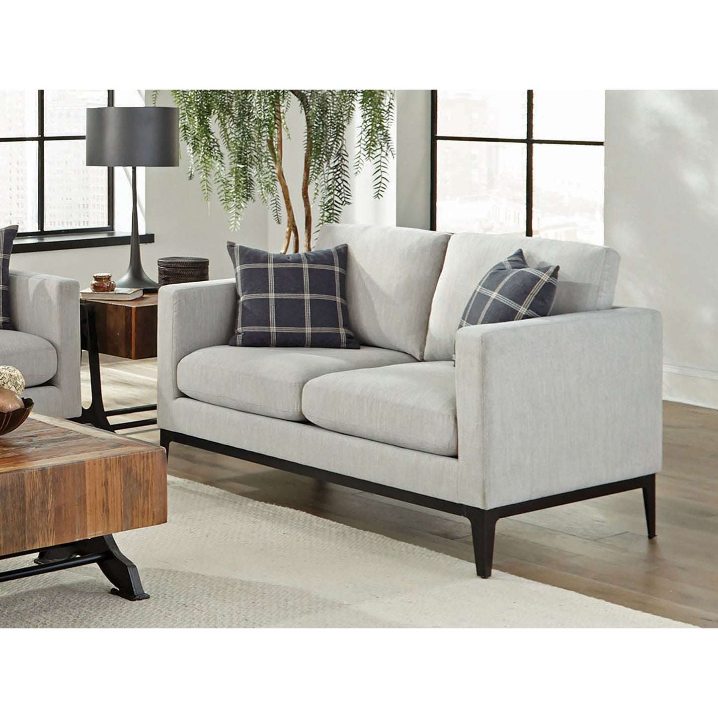 Saba Light Grey Cushion Back Loveseat with Pillow Top Arms