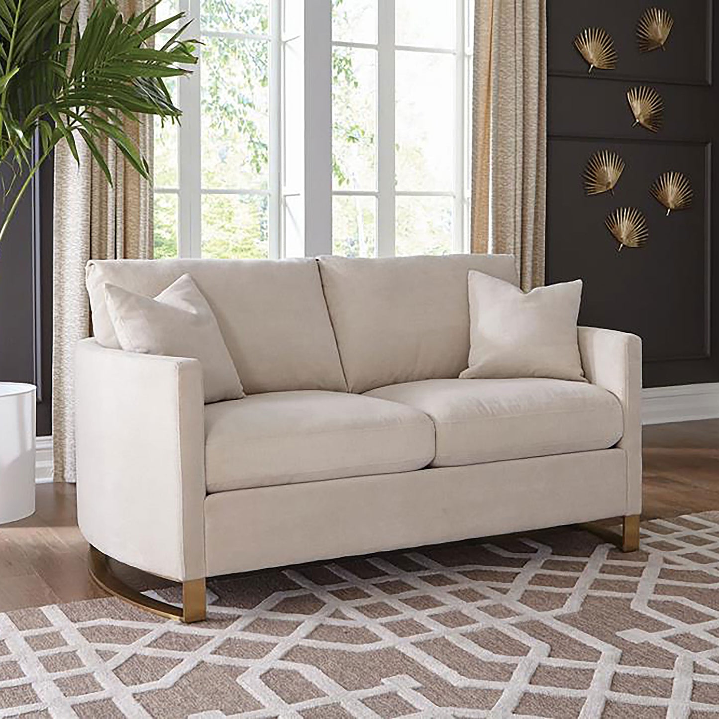 Rufo Beige Upholstered Cushion Back Loveseat with Pillows