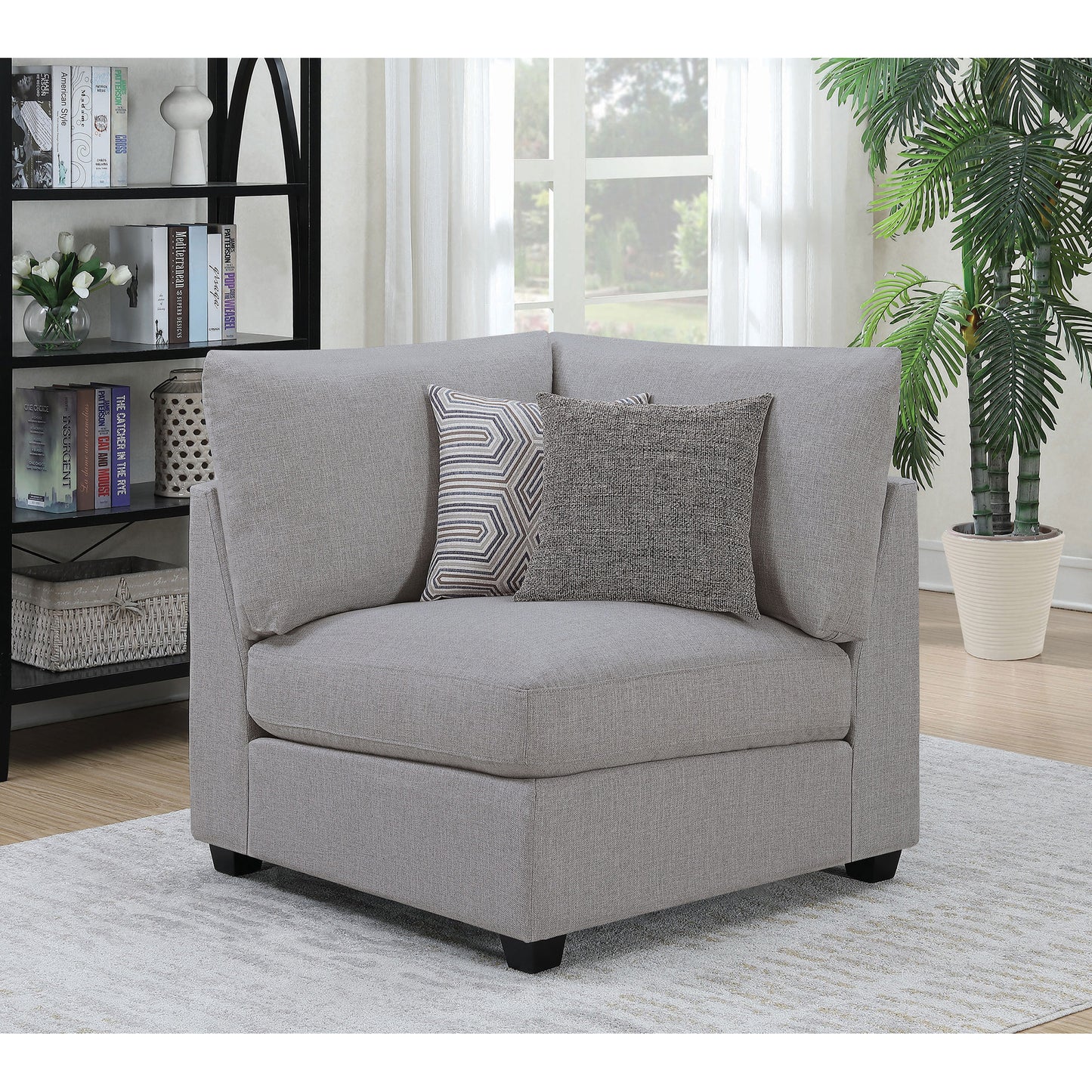 Austin Grey Cushion Back Upholstered Corner Chair with Pillows