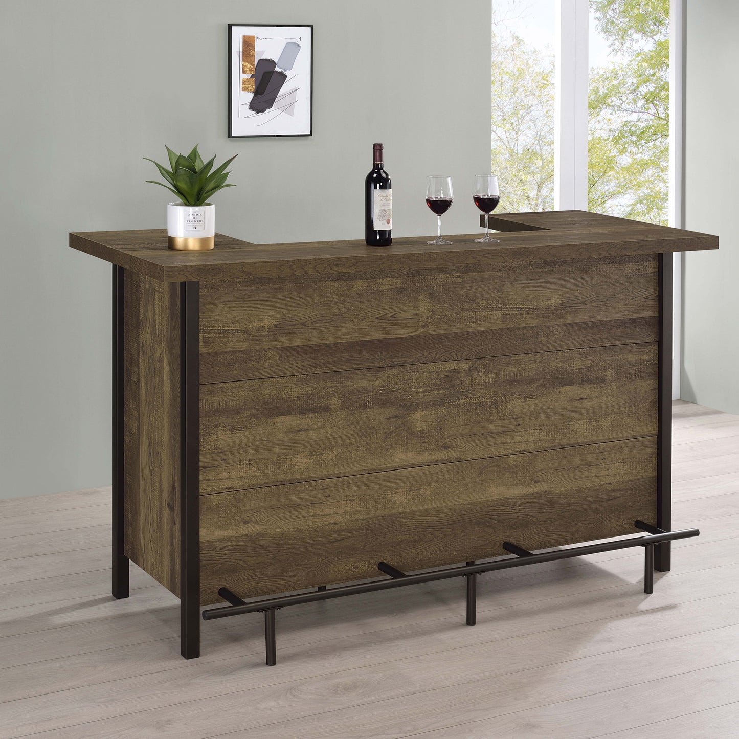 Lampton Rustic Oak Freestanding Home Bar