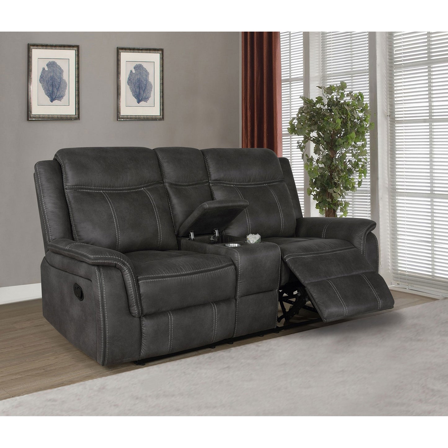 Franklin Charcoal Upholstered Padded Arm Reclining Loveseat