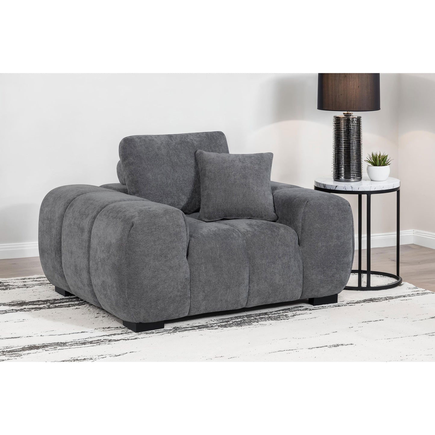 Plather Charcoal Grey Upholstered Track Arm Accent Chair