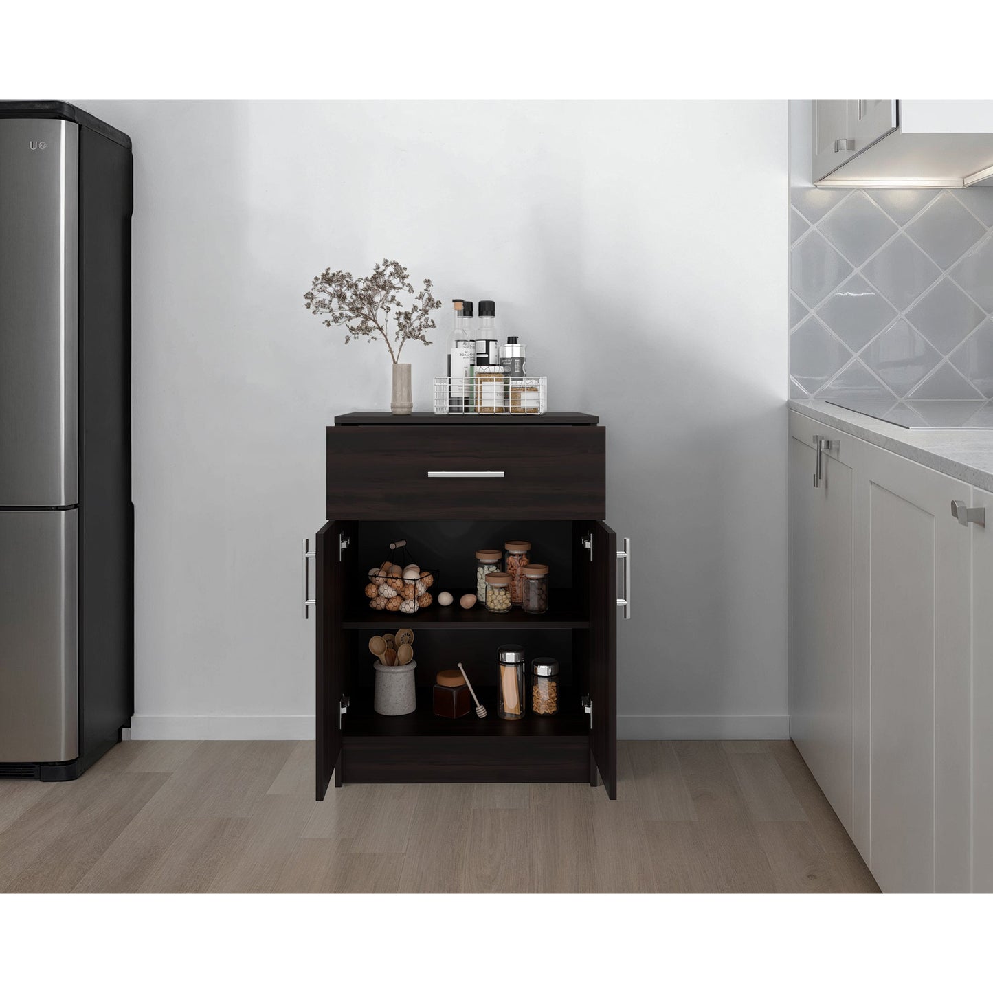 Wenge 2-Door Kitchen Pantry - Compact Storage Cabinet for Dining Room