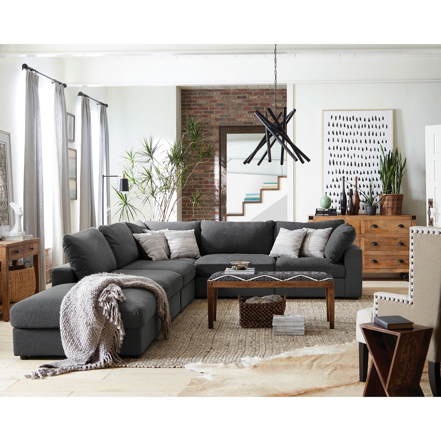 Rhette Charcoal 6-piece Upholstered Sectional with Reversible Cushions