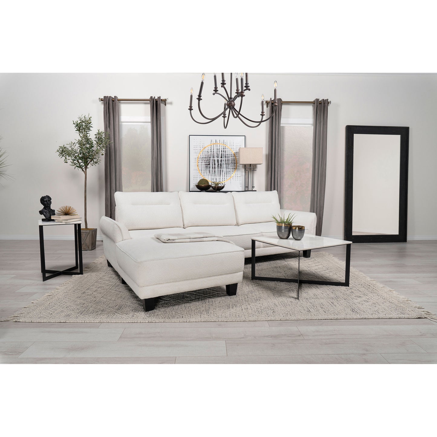 Granholm White Upholstered Curved Arm Sectional Sofa