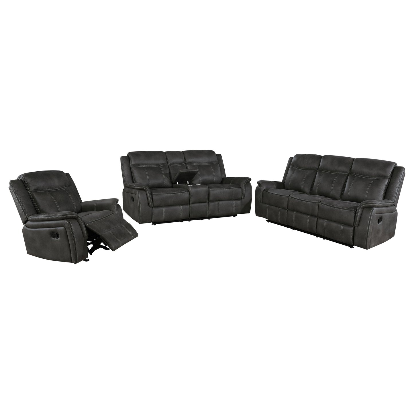 Franklin Charcoal 3-piece Upholstered Reclining Sofa Set