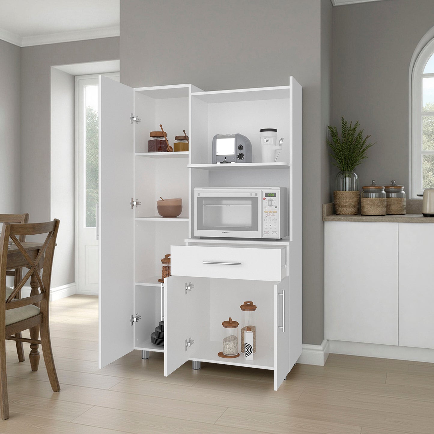 White 3-Door Kitchen Storage Cabinet - Compact Design for Dining Room