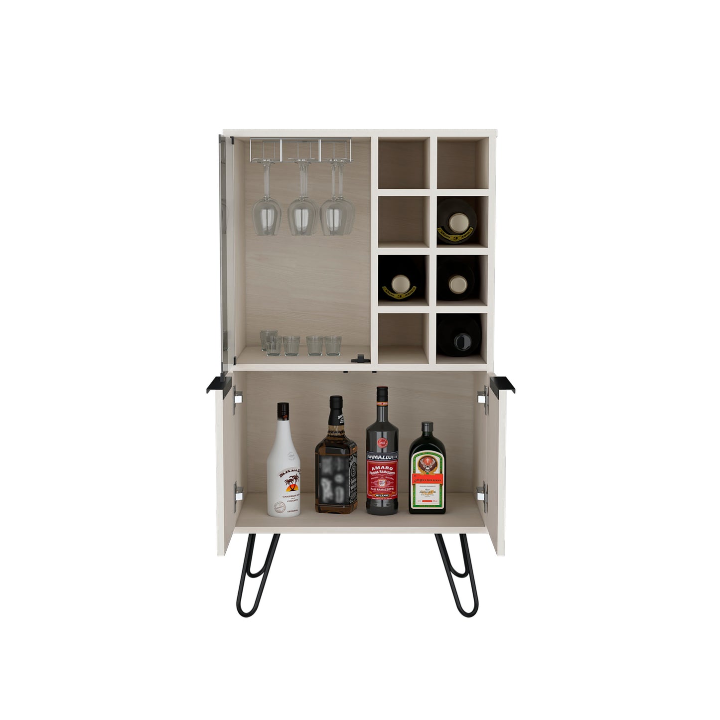 White Washed Bar Cabinet - 43 Inch Modern Liquor Storage