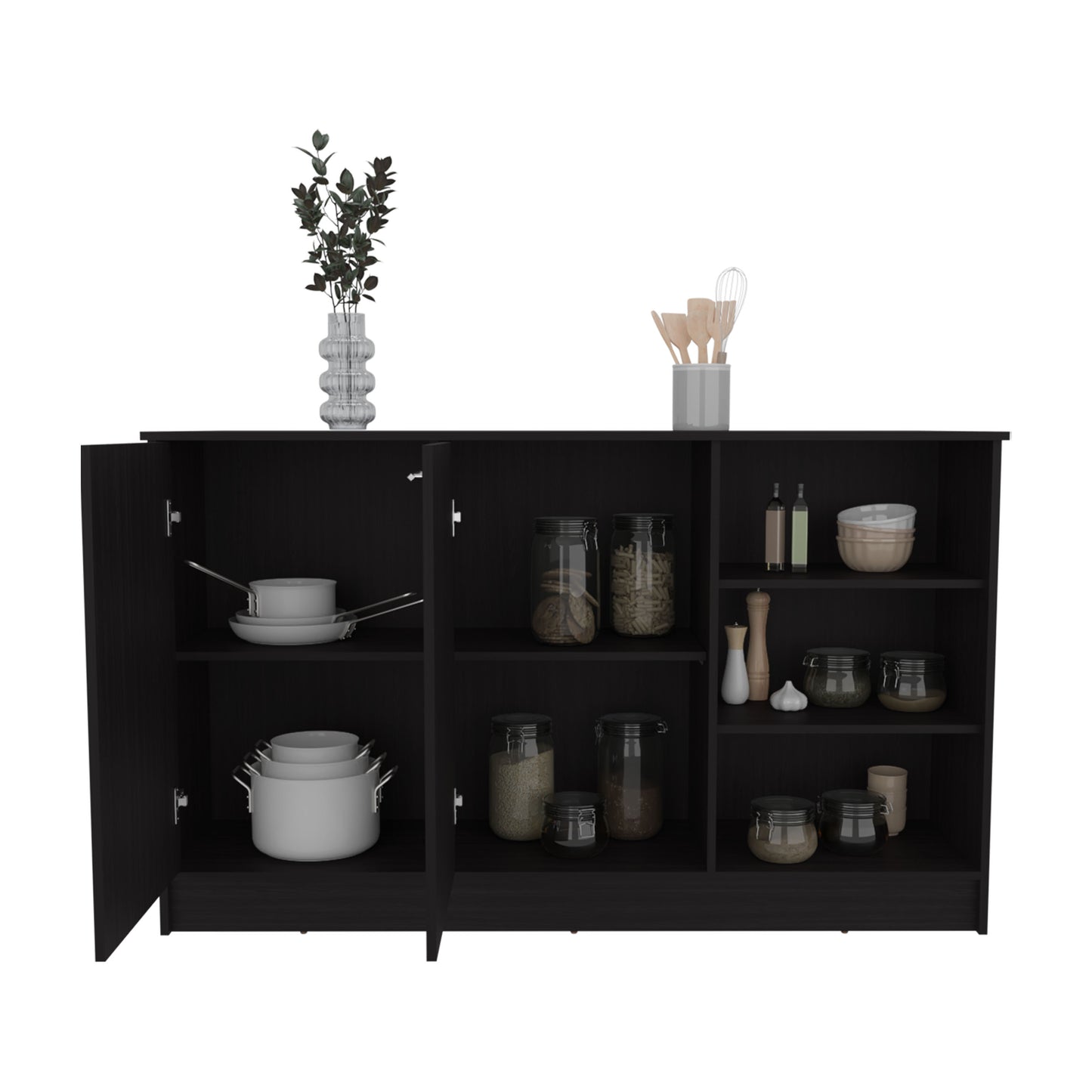 Modern Black MDF Kitchen Island with Storage and Shelving