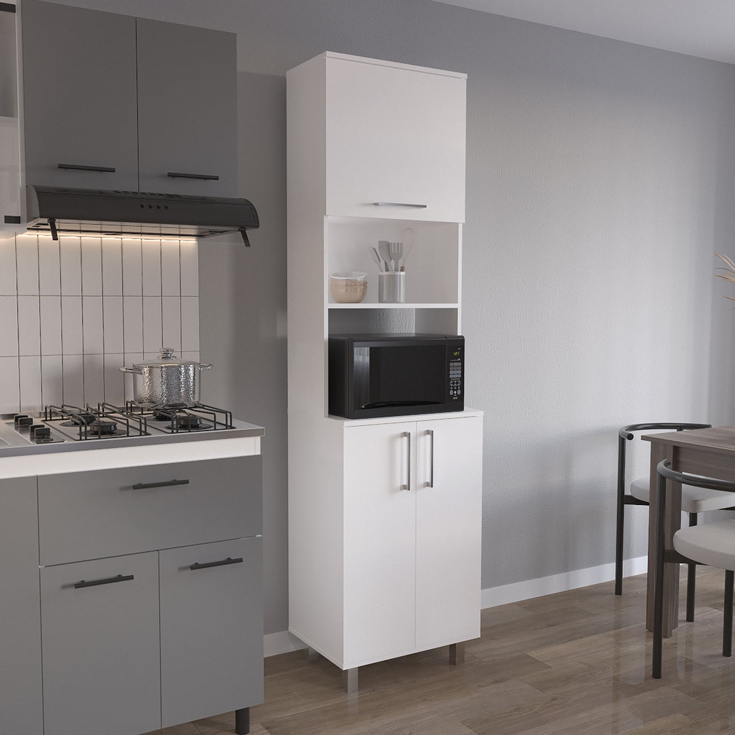 Bombona 80" High Double Cabinet Kitchen Pantry, Storage Cabinet, with Six Shelves for Kitchen, Garage White