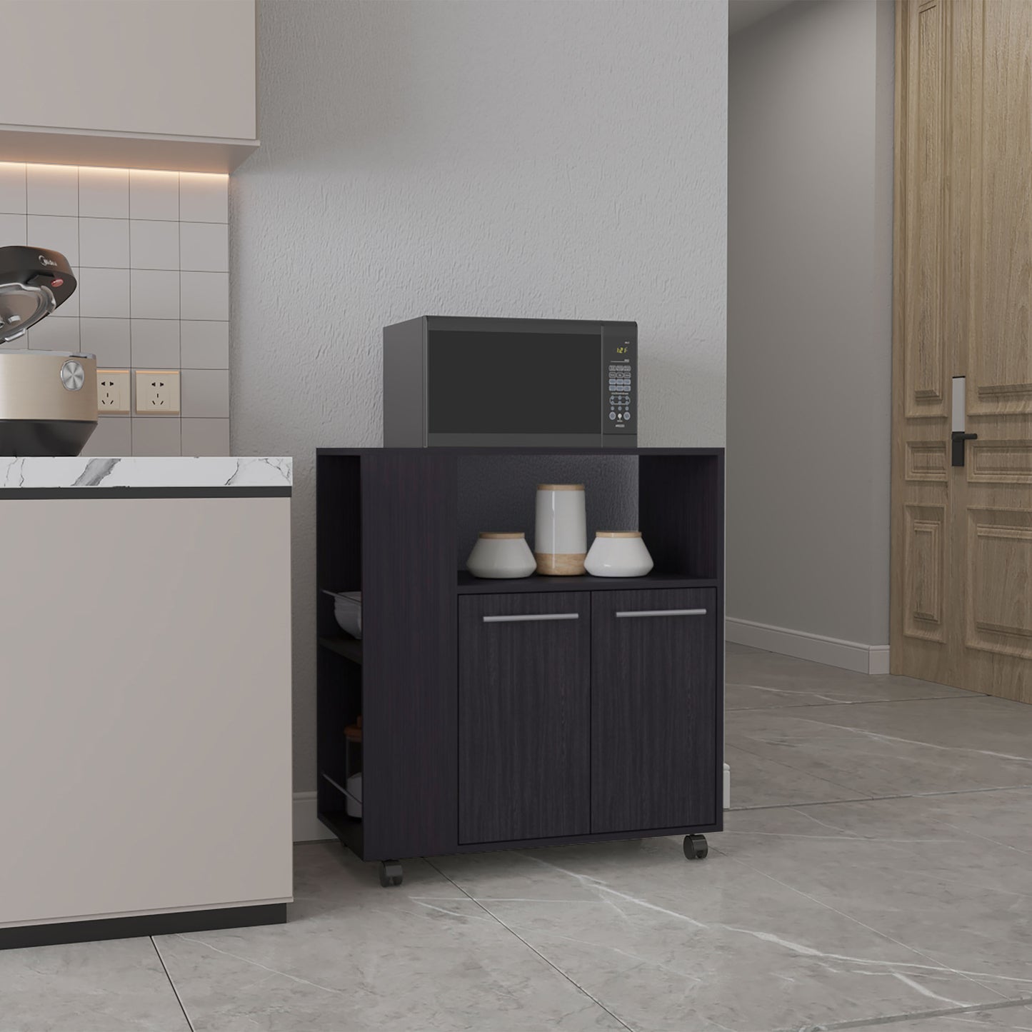 Kitchen Cart, 2 Doors, 3 Shelves, 4 Wheels