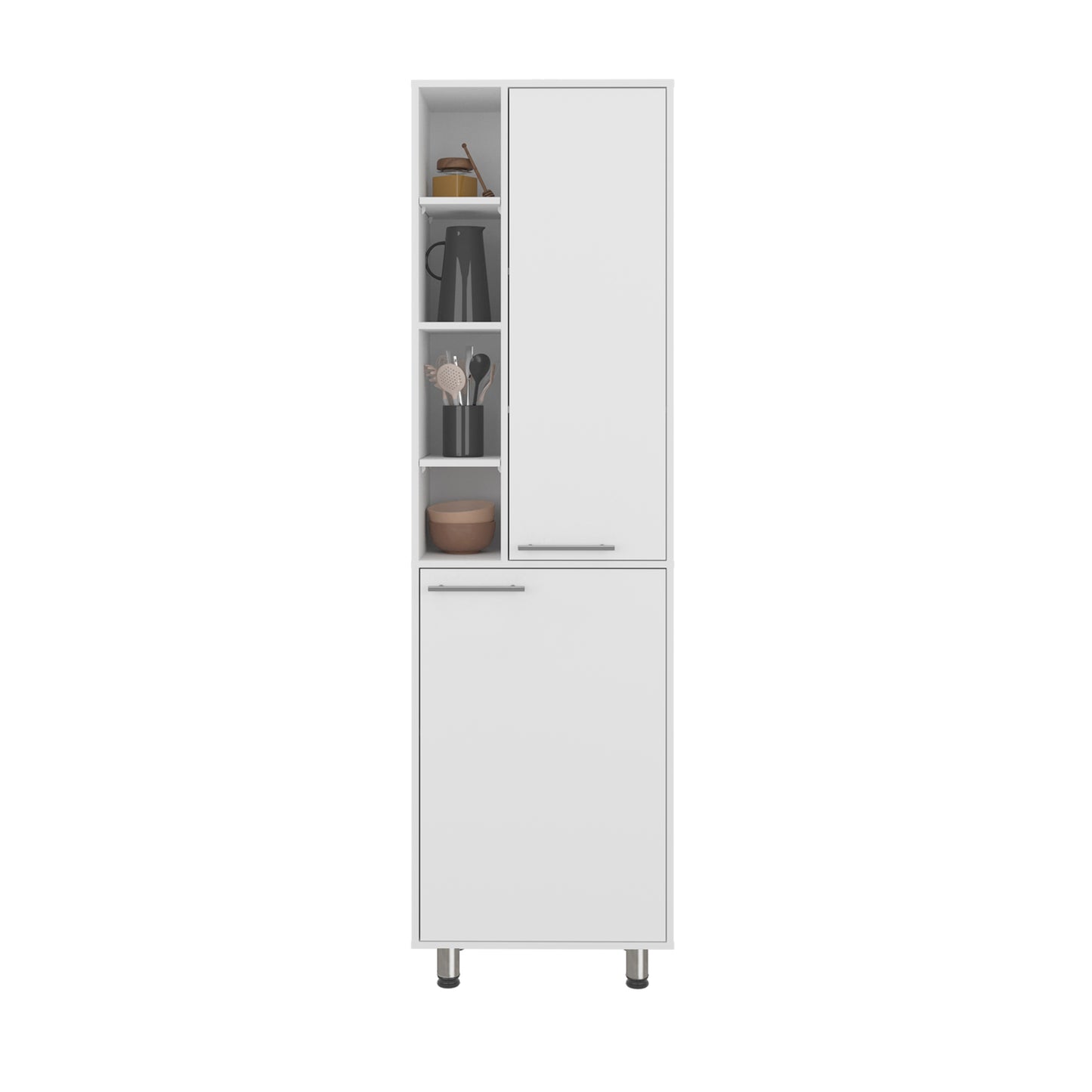 White Engineered Wood Kitchen Storage Sideboard with 8 Fixed Shelves