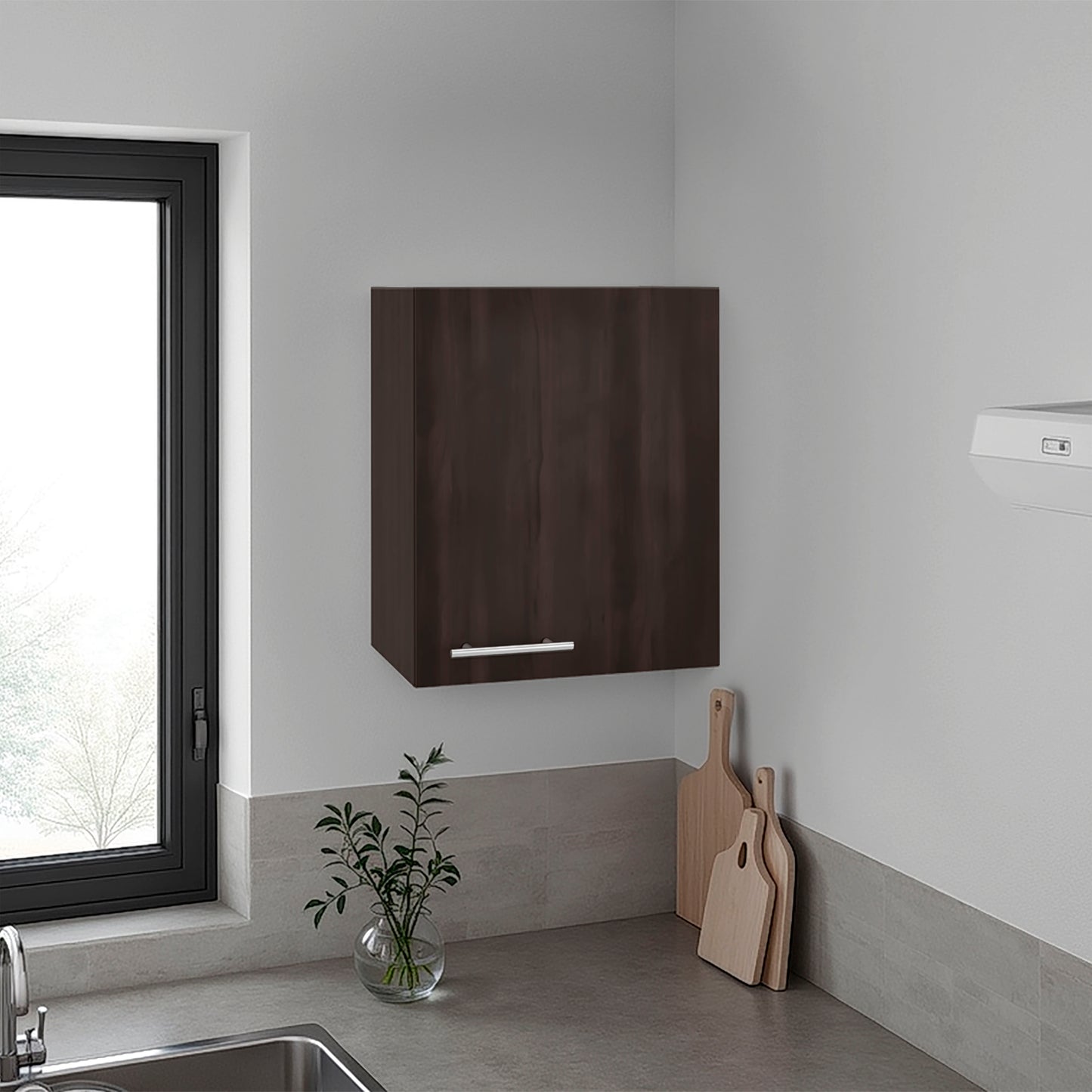 Sterling Wall Cabinet with 1 Door and 2 Shelves, Dark Walnut