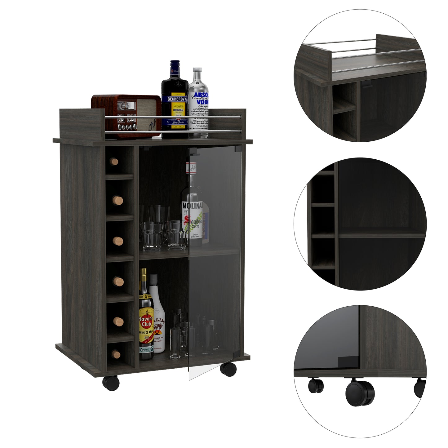 Small Gray Kitchen Island with Glass Cabinet