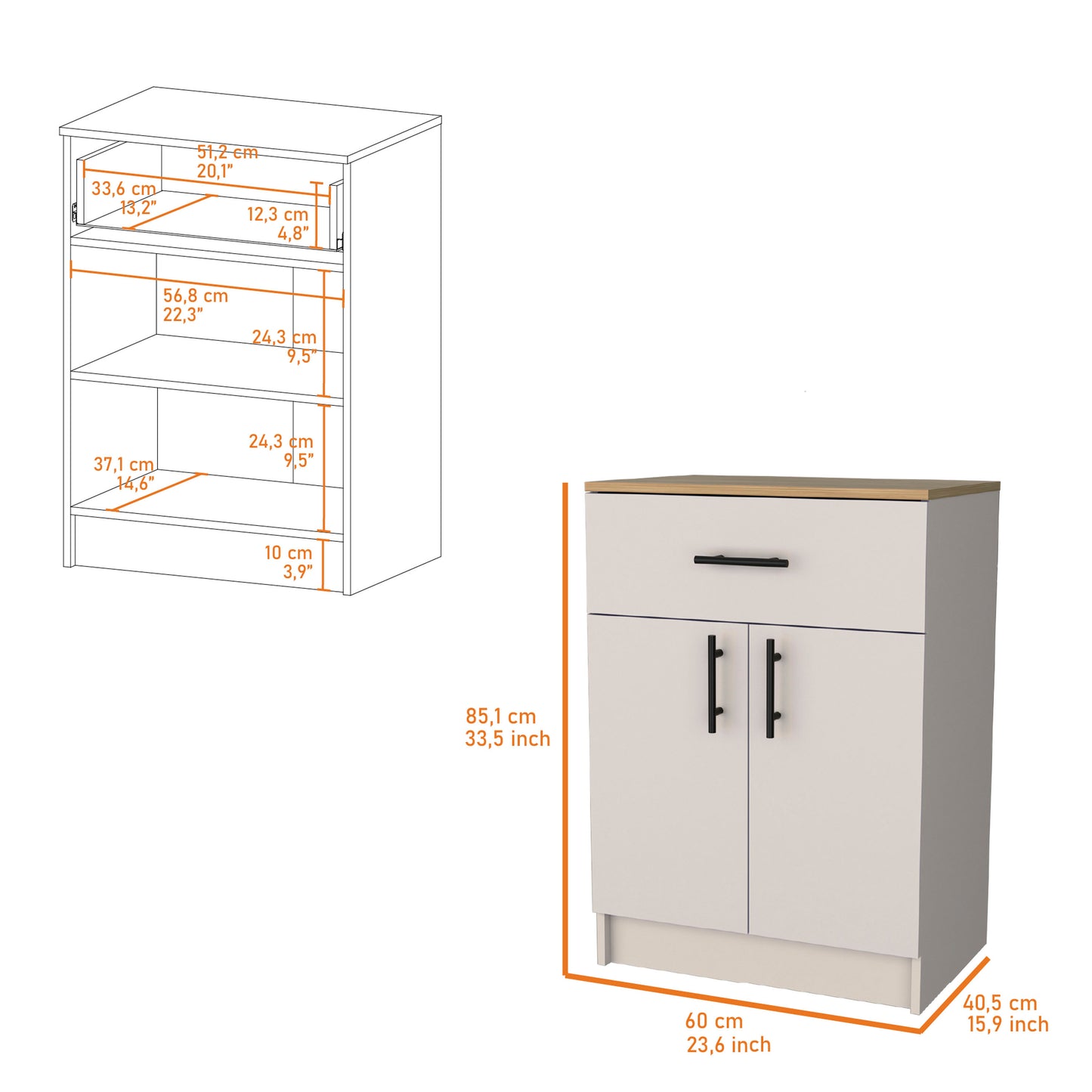 Melamine Kitchen Server with Shelves - 23.6" Wide for Dining Room