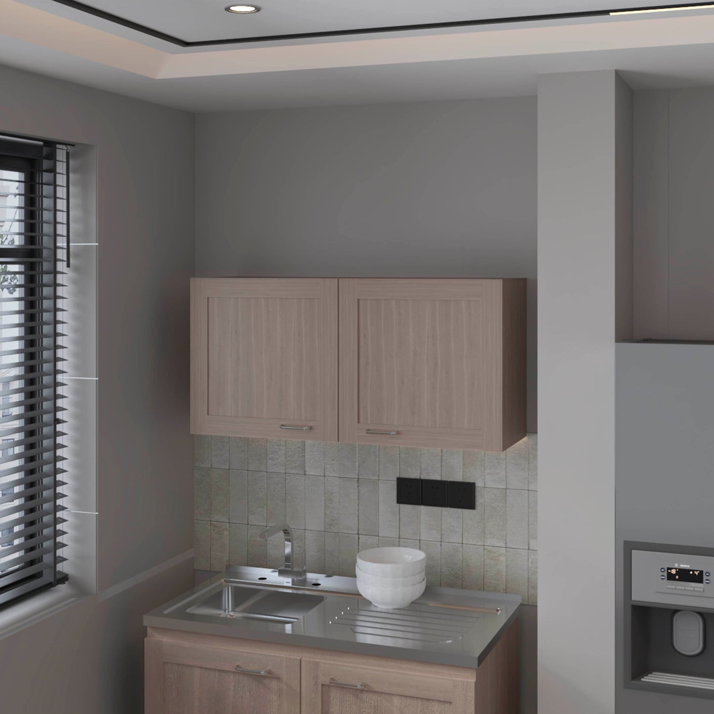 Nakya Kitchen Wall Cabinet with 2 Doors, White Oak
