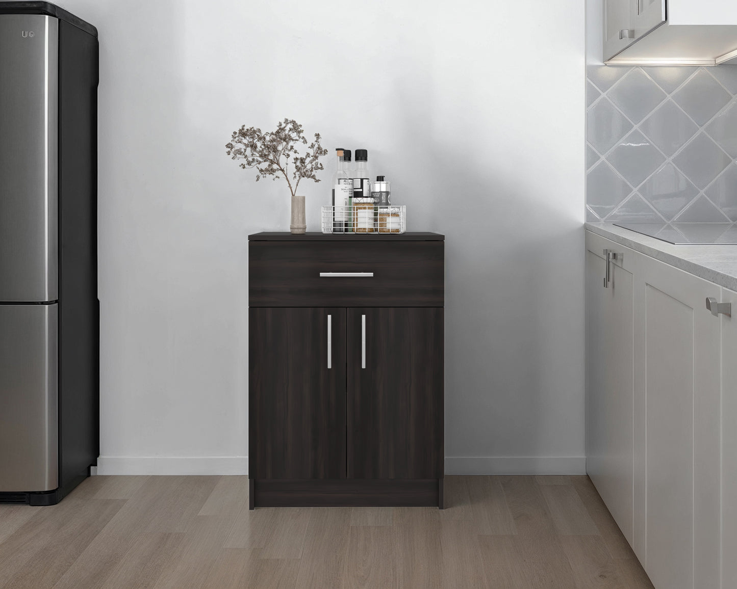 Cope kitchen Pantry in melamine with 2 doors and 1 drawer