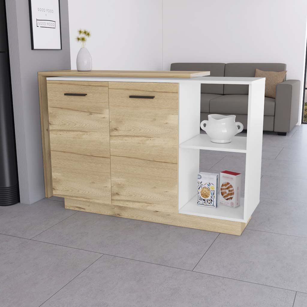 Aspen Kitchen Island, Two Concealed Shelves , Three Divisions