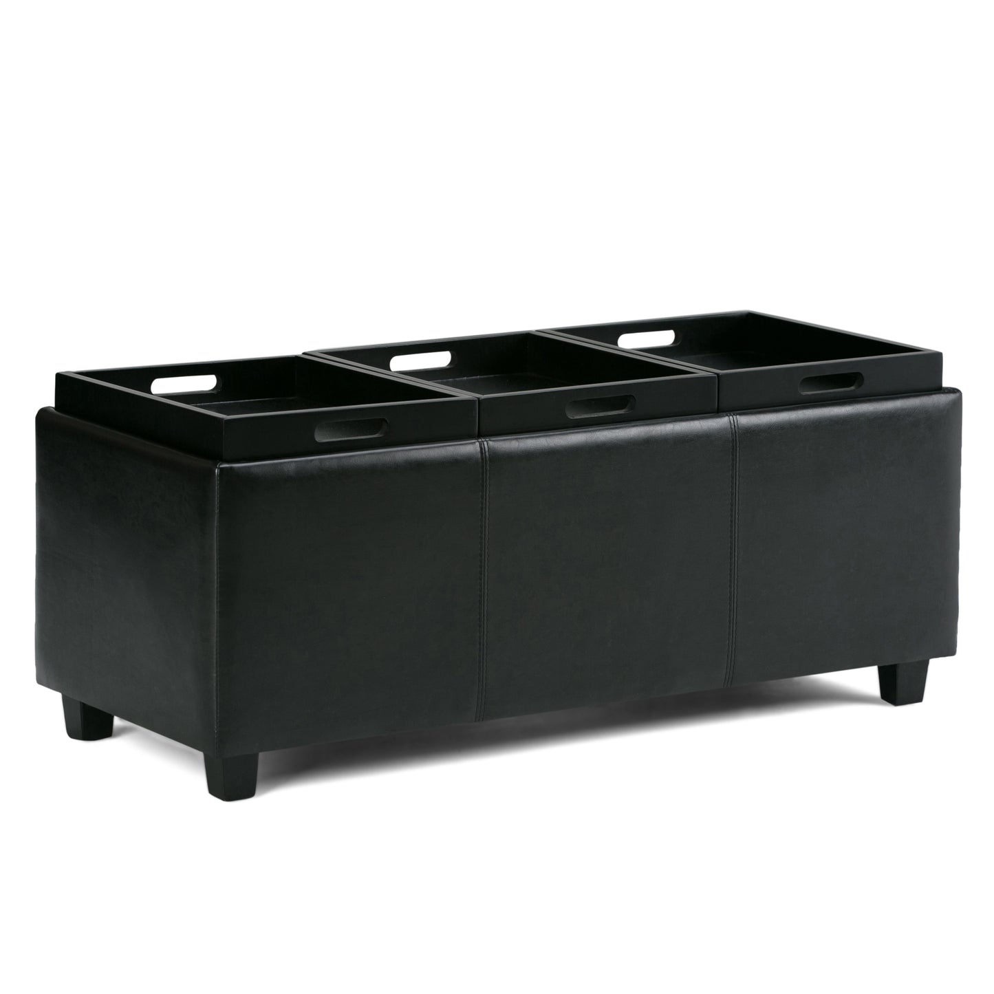 Avalon 42 inch Wide Storage Ottoman in Midnight Black Vegan Leather