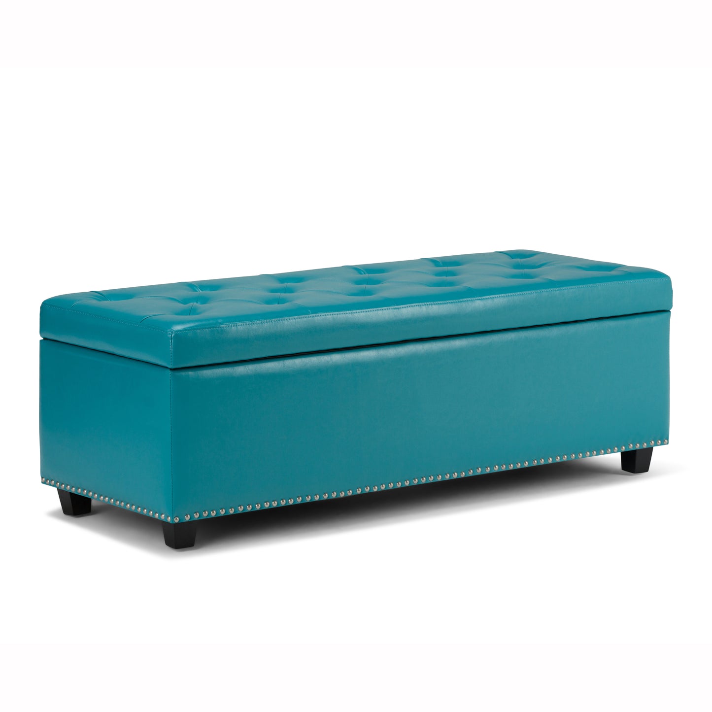 Hamilton 48 inch Wide Storage Ottoman in Mediterranean Blue Vegan Leather
