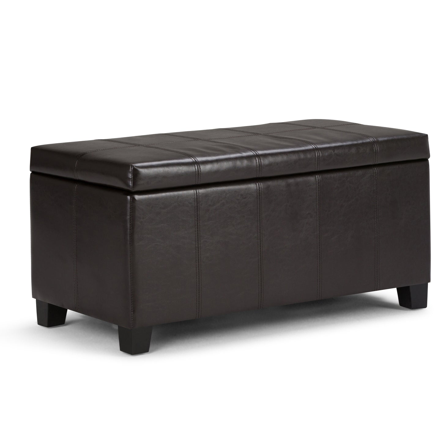 Dover 36 inch Wide Storage Ottoman Bench in Tanners Brown Vegan Leather