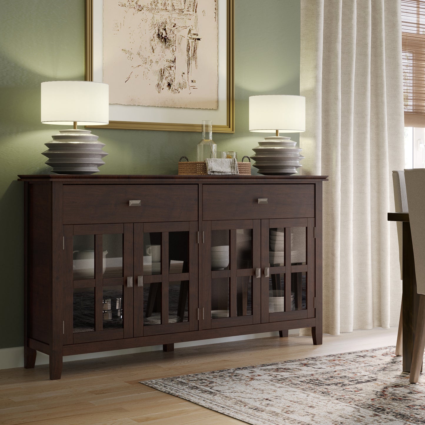 Artisan Solid Wood Large 4 Door Sideboard Buffet in Dark Chestnut Brown