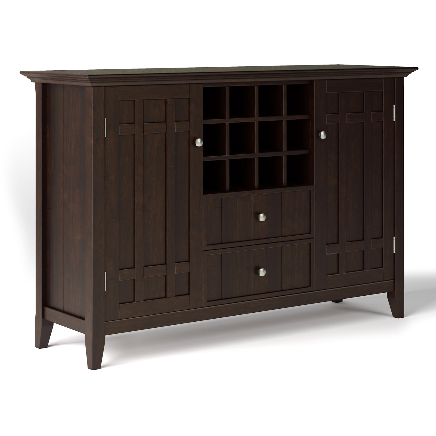 Bedford 54 inch Wide Solid Wood Sideboard Buffet and Wine Rack in Dark Chestnut Brown